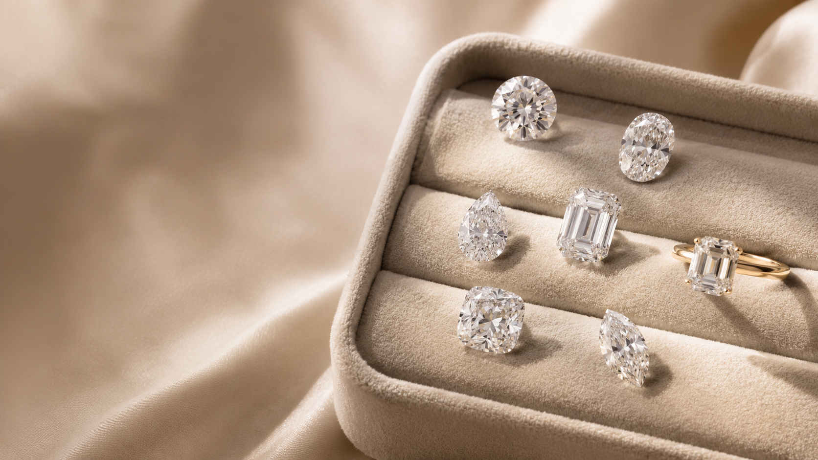 A selection of diamond shapes displayed in a ring box