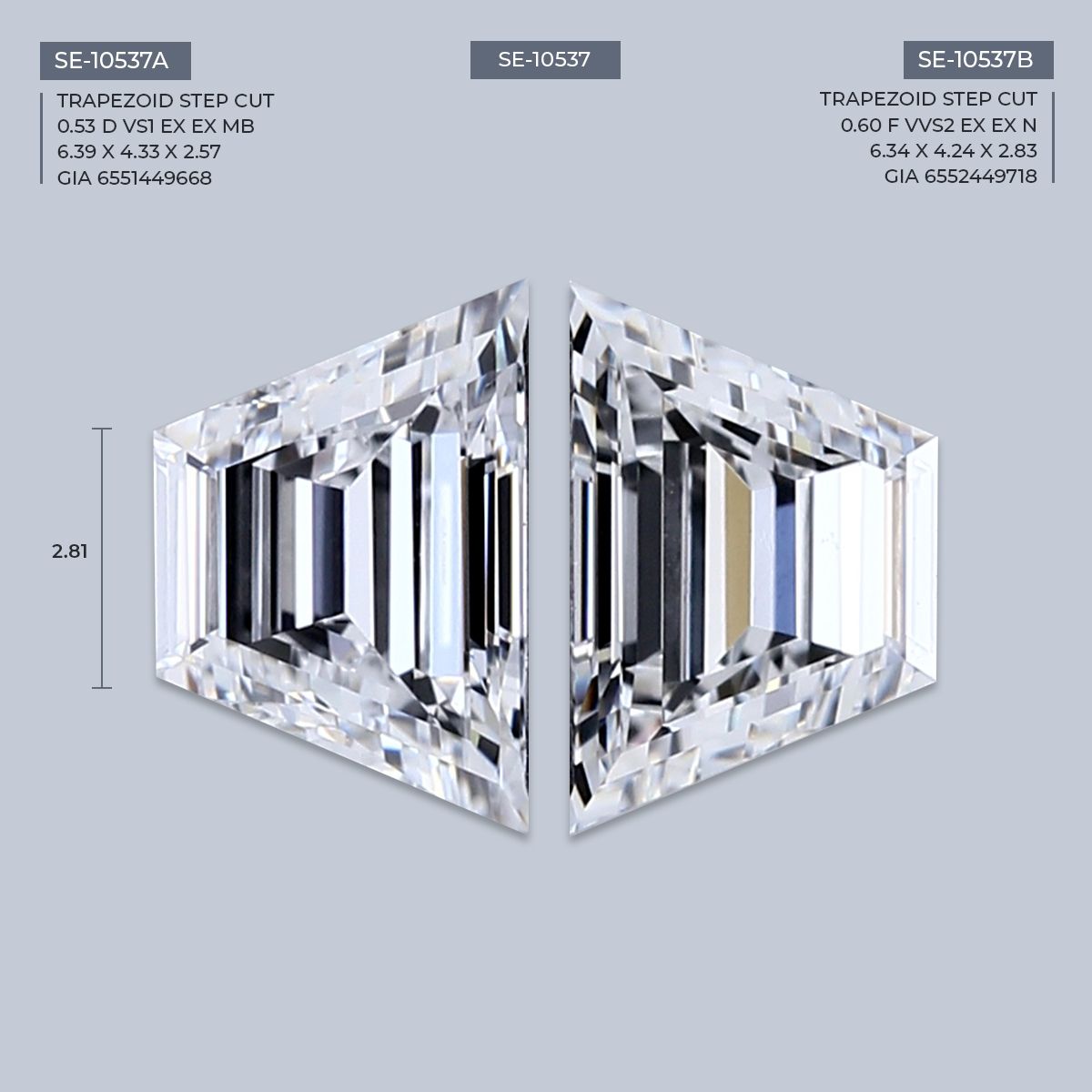 Trapezoid Natural Diamond 0.53ct D VS1