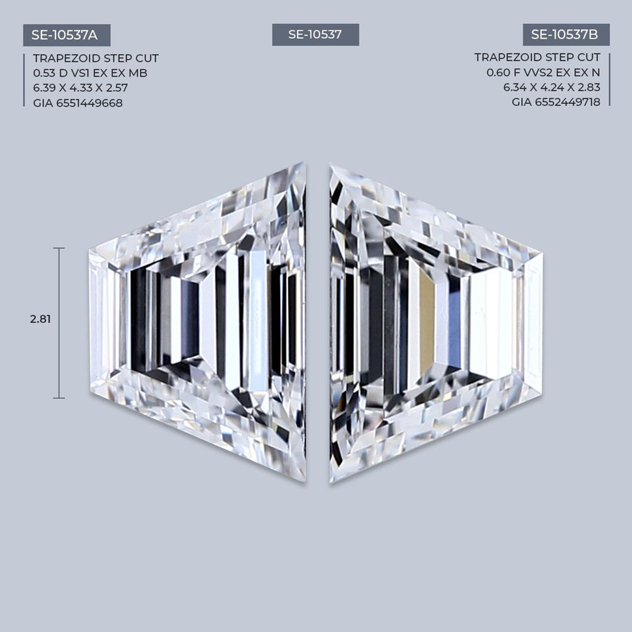 Trapezoid Natural Diamond 0.53ct D VS1