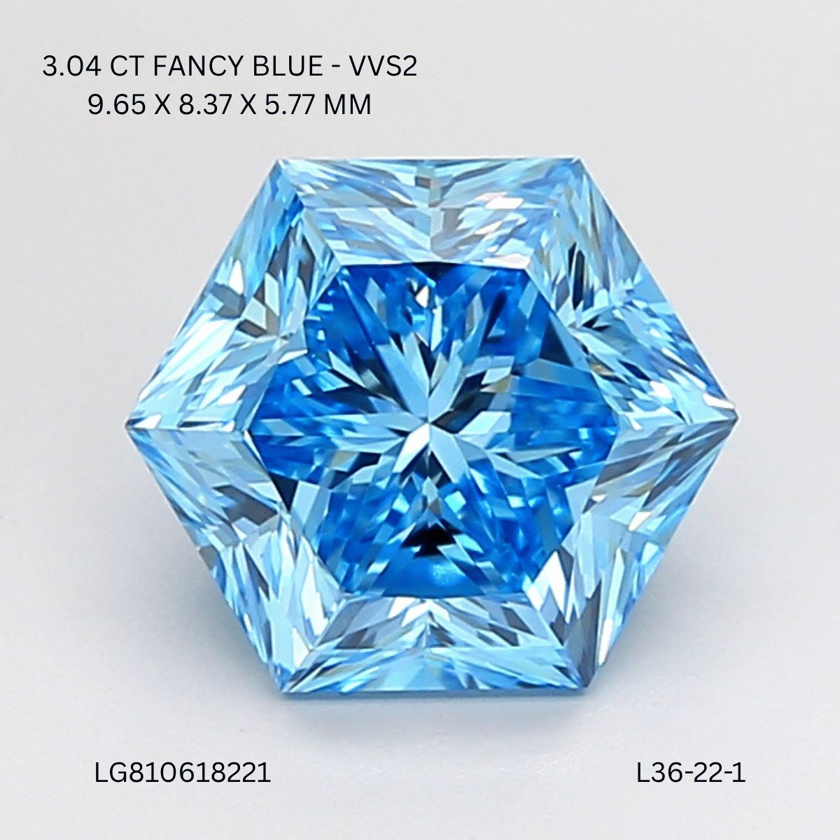 Hexagonal Fancy Vivid Blue Lab-grown Diamond 3.04ct VVS2 loose diamond