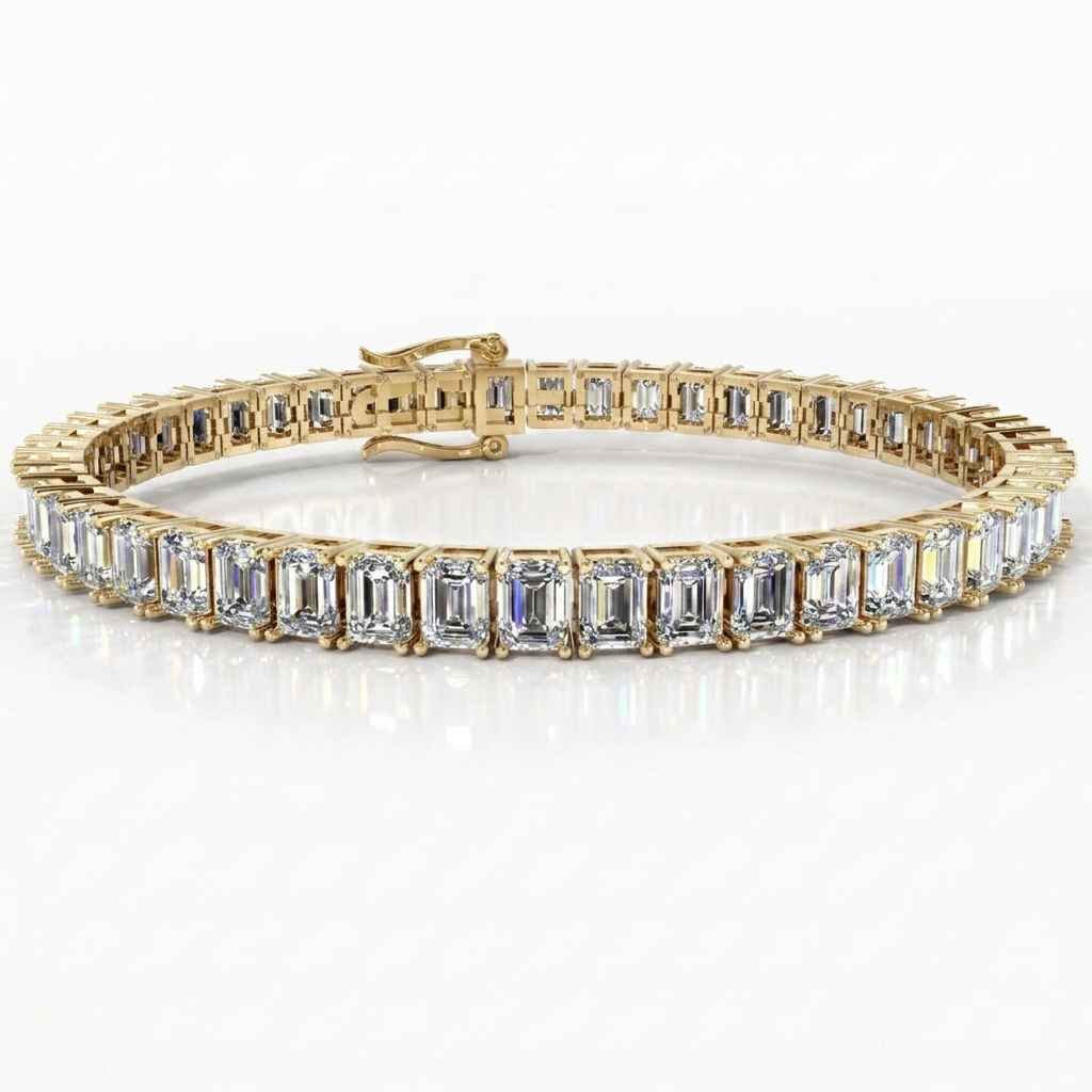 Four-Claw Emerald-Cut Diamond Tennis Bracelet, 13.00ct total in Yellow Gold