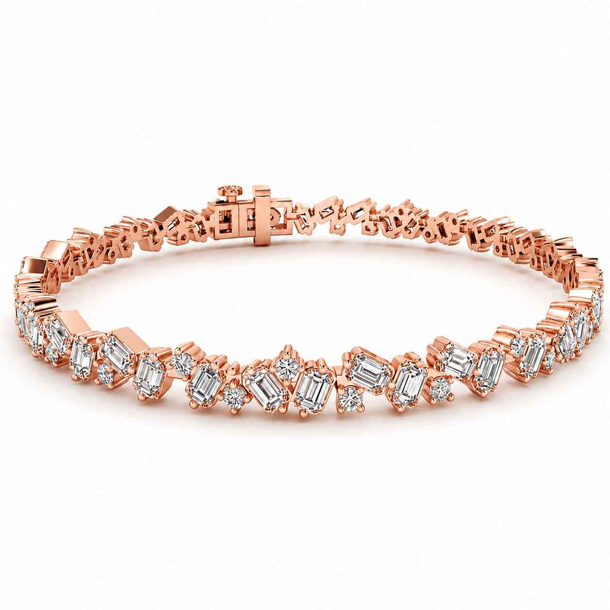 Four-Claw Mixed-Cut Diamond Tennis Bracelet, 6.00ct total in Rose Gold