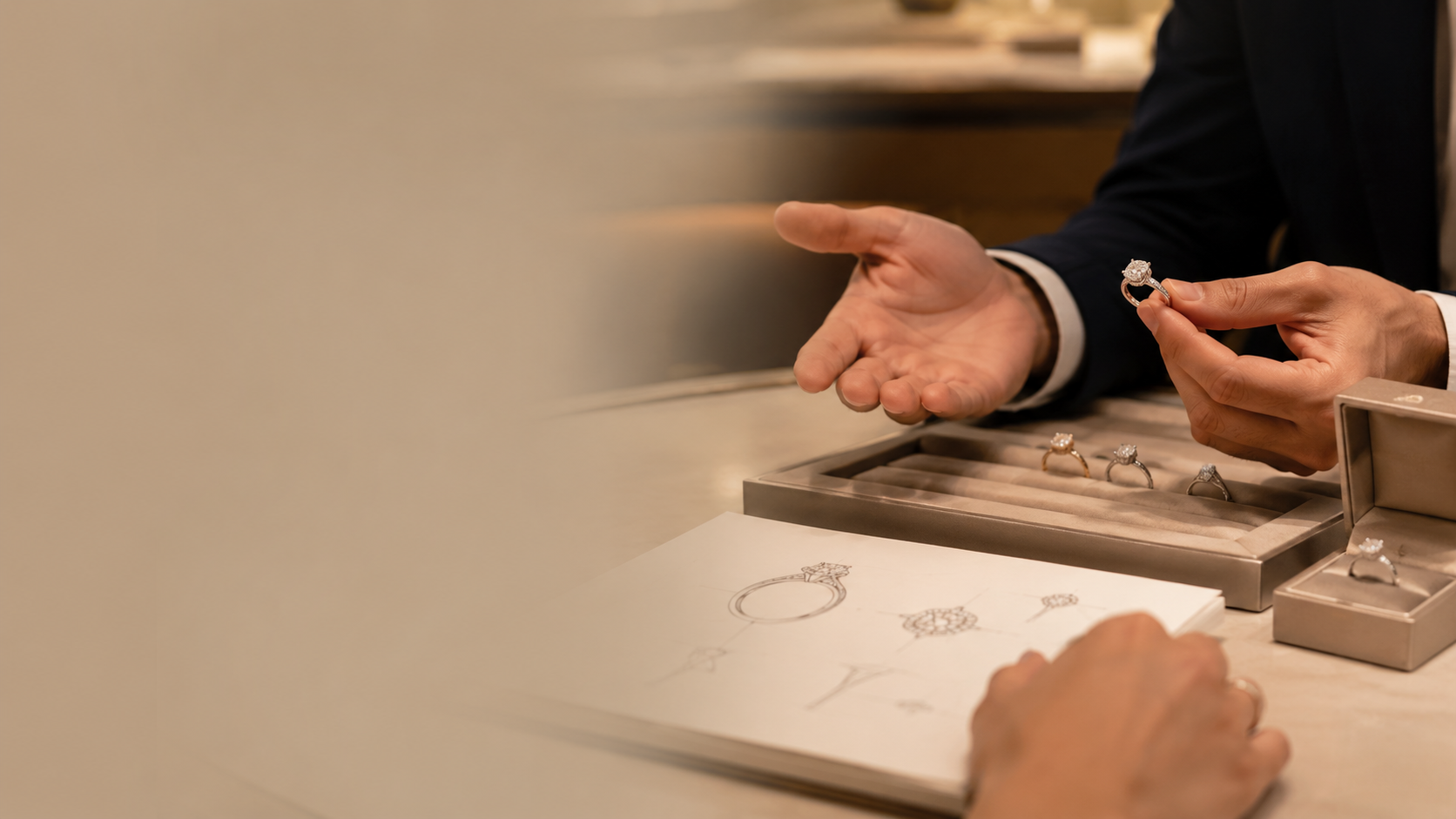 A jeweller working on ring design details