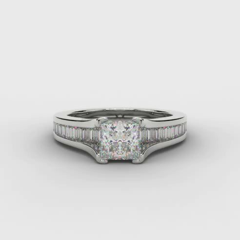 Channel-Shouldered Solitaire Princess Cut Engagement Ring 0.5ct turning under light