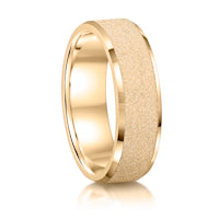 Frosted with Chamfered Edges finish on a 9ct Yellow Gold band
