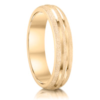 Frosted with Polished Tramlines finish on a 9ct Yellow Gold band