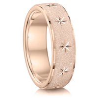 Frosted with Stars and Stepped Edges finish on a 9ct Rose Gold band
