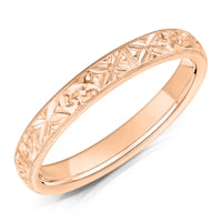 Hand Engraved Pattern 1 finish on a 9ct Rose Gold band