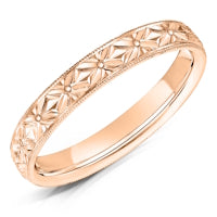 Hand Engraved Pattern 2 finish on a 9ct Rose Gold band