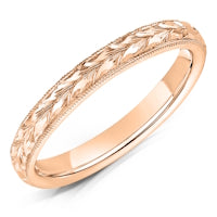 Hand Engraved Pattern 6 finish on a 9ct Rose Gold band
