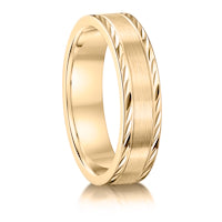 Matt with Feathered Edges finish on a 9ct Yellow Gold band