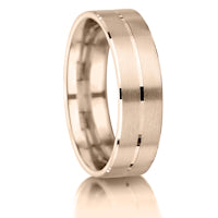 Matt with Flat Groove and Bevelled Edges finish on a 9ct Rose Gold band