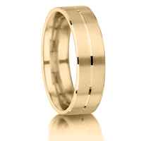 Matt with Flat Groove and Bevelled Edges finish on a 9ct Yellow Gold band