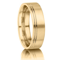 Matt with Offset Double Line finish on a 9ct Yellow Gold band
