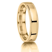 Polished with Double Milled Edges finish on a 9ct Yellow Gold band