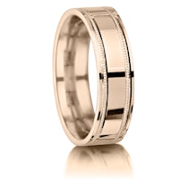 Polished with Inset Milled Edges finish on a 9ct Rose Gold band