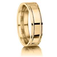 Polished with Inset Milled Edges finish on a 9ct Yellow Gold band