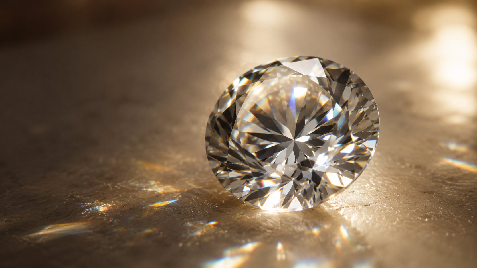 Round brilliant diamond sparkling in warm light