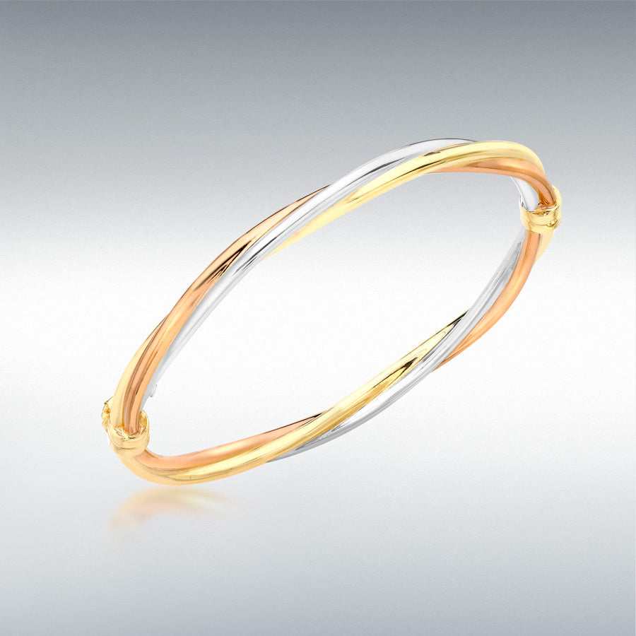9ct Three-Colour Gold Twist Tube Bangle