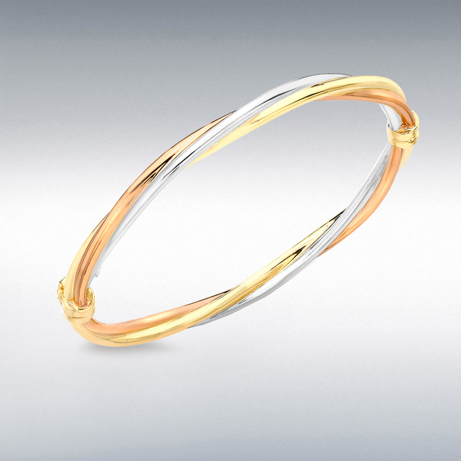 18ct Three-Colour Gold Twist Tube Bangle
