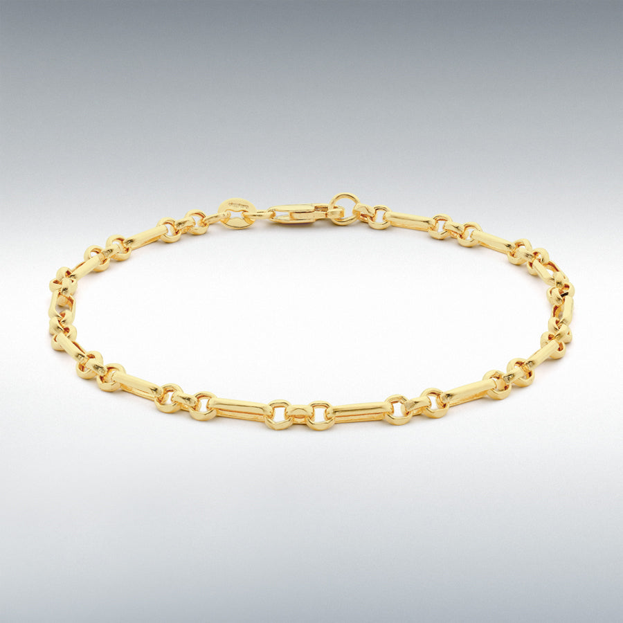 9ct Yellow Gold Diamond-Cut Figaro Belcher Chain Bracelet