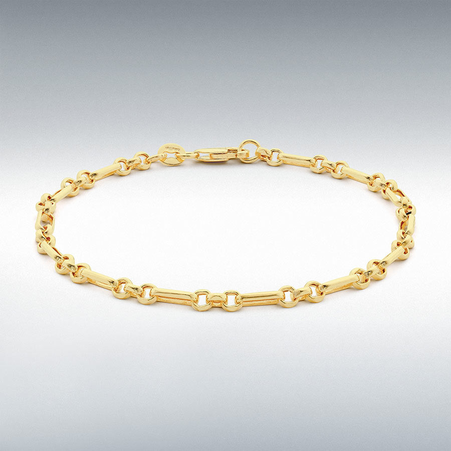 18ct Yellow Gold Diamond-Cut Figaro Belcher Chain Bracelet