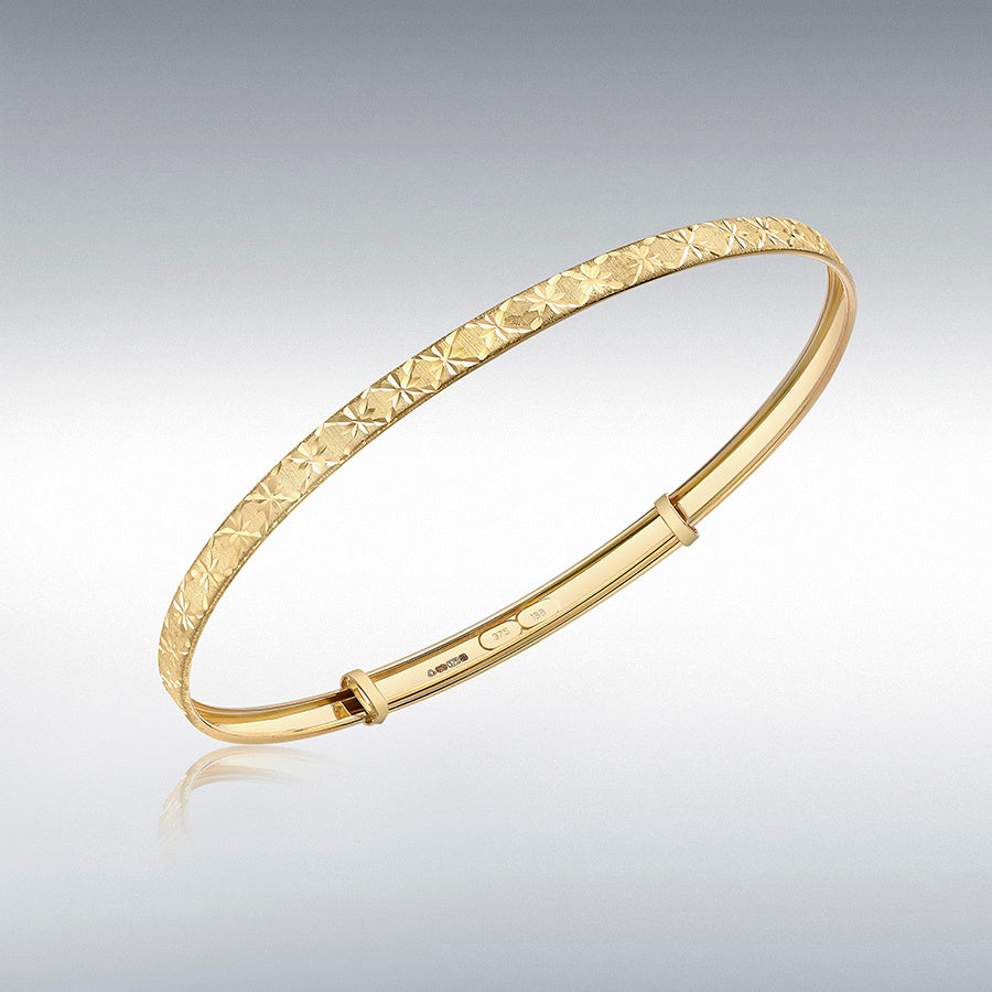 9ct Yellow Gold Diamond-Cut Star Pattern Expandable Bangle