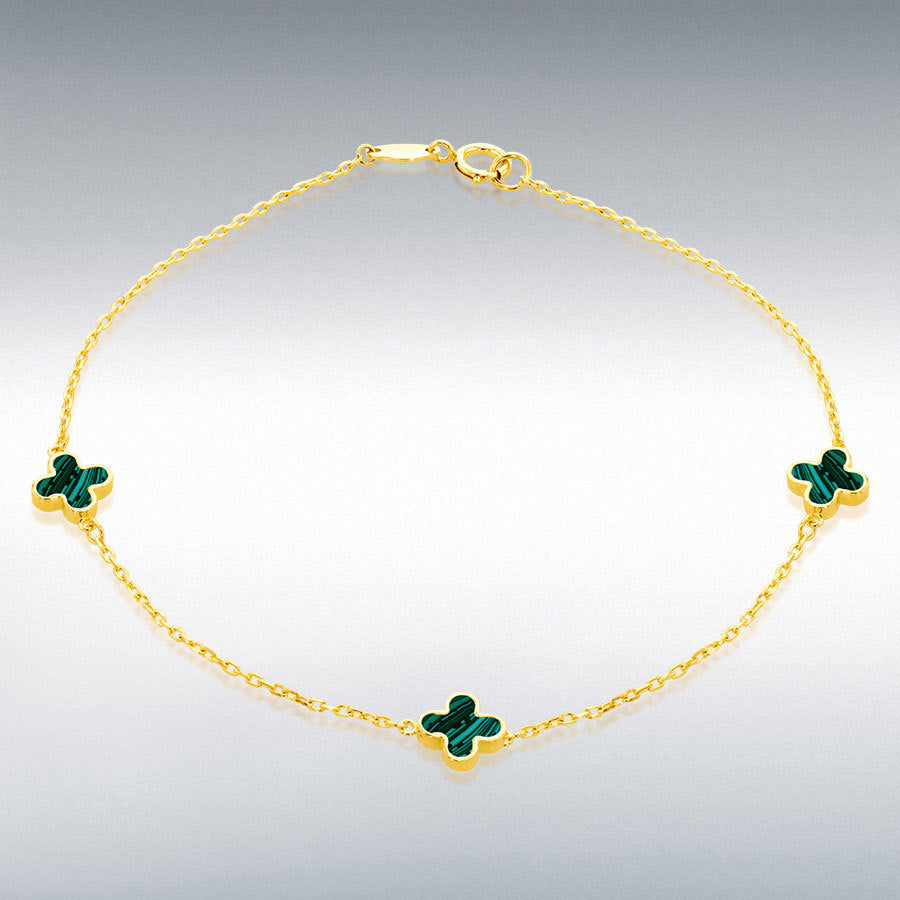 18ct Yellow Gold Malachite Clover Petals Bracelet