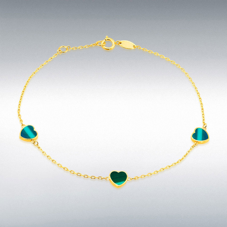 9ct Yellow Gold Malachite Heart Petals Bracelet