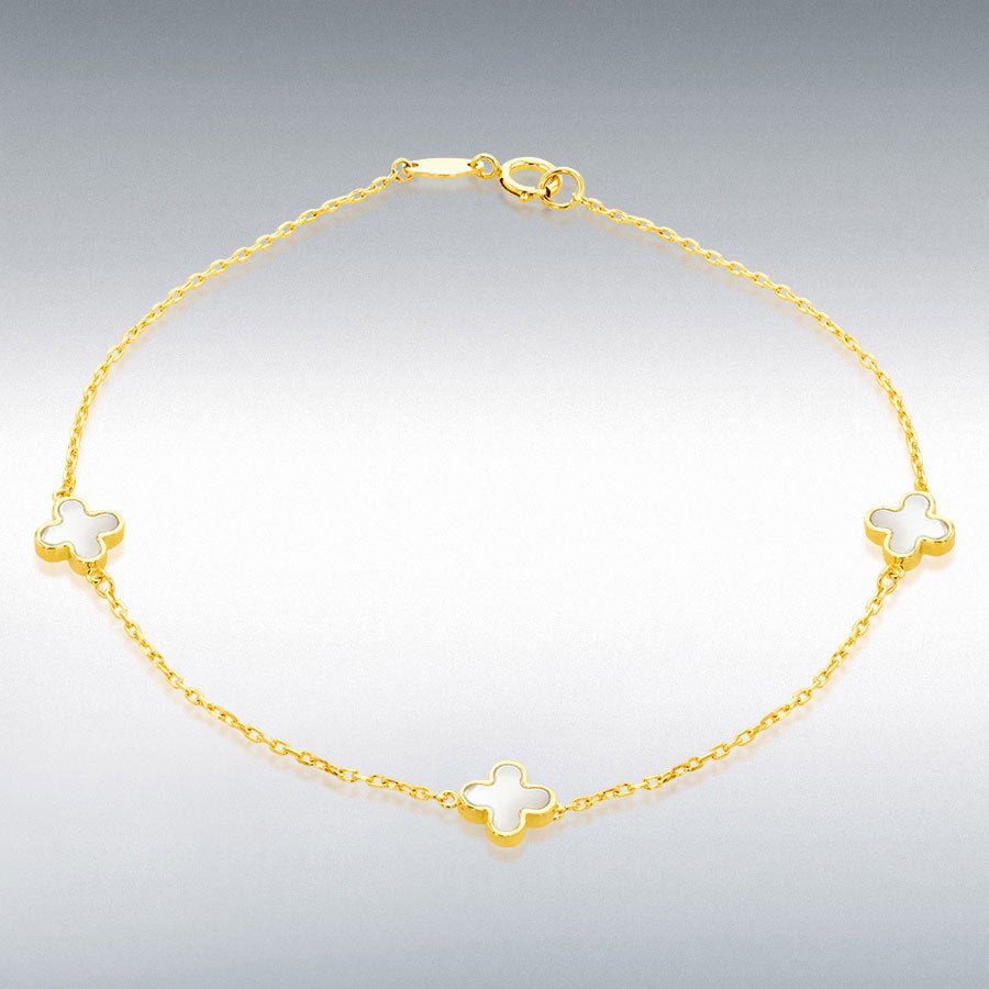 9ct Yellow Gold Mother of Pearl Clover Petals Bracelet