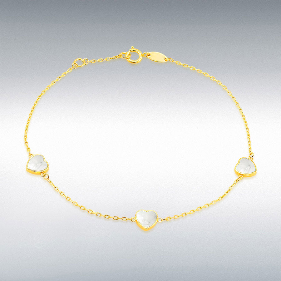 9ct Yellow Gold Mother of Pearl Heart Petals Bracelet