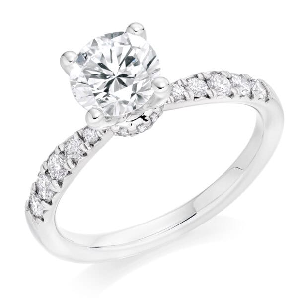 Round Brilliant Solitaire 1ct Diamond Engagement Ring with Diamond Set Shoulders