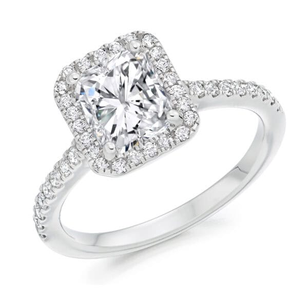 Radiant Cut Halo 1ct Diamond Engagement Ring with Diamond Set Shoulders