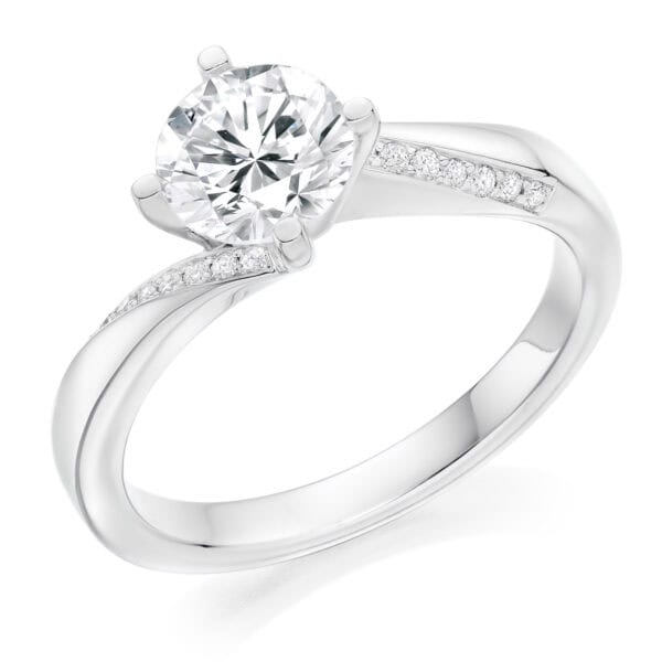 Round Brilliant Solitaire 1ct Diamond Engagement Ring with Diamond Set Shoulders