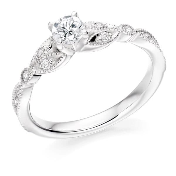 Round Brilliant Solitaire 0.33ct Diamond Engagement Ring with Diamond Set Shoulders