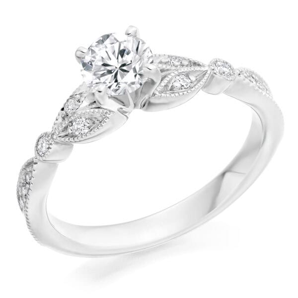 Round Brilliant Solitaire 0.5ct Diamond Engagement Ring with Diamond Set Shoulders