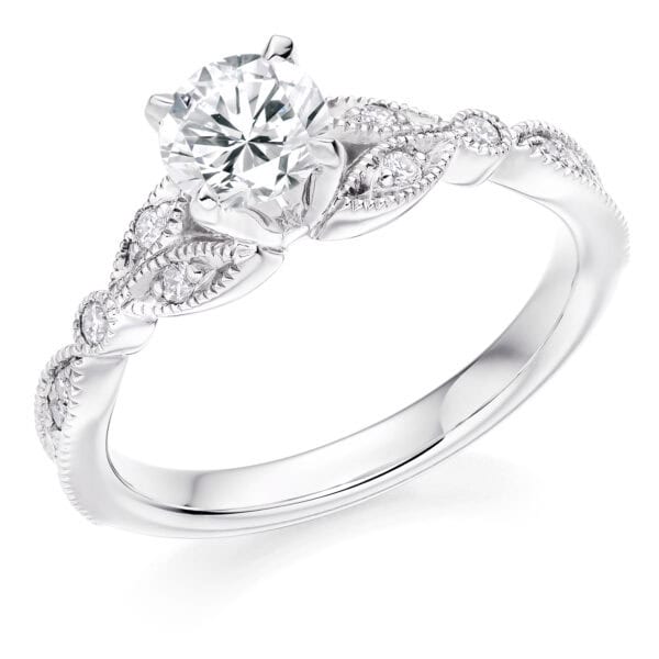 Round Brilliant Solitaire 0.75ct Diamond Engagement Ring with Diamond Set Shoulders