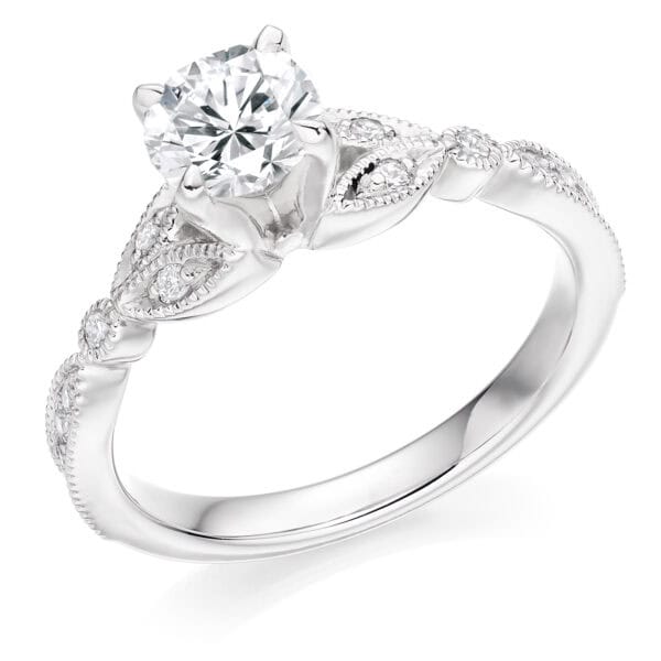 Round Brilliant Solitaire 0.9ct Diamond Engagement Ring with Diamond Set Shoulders