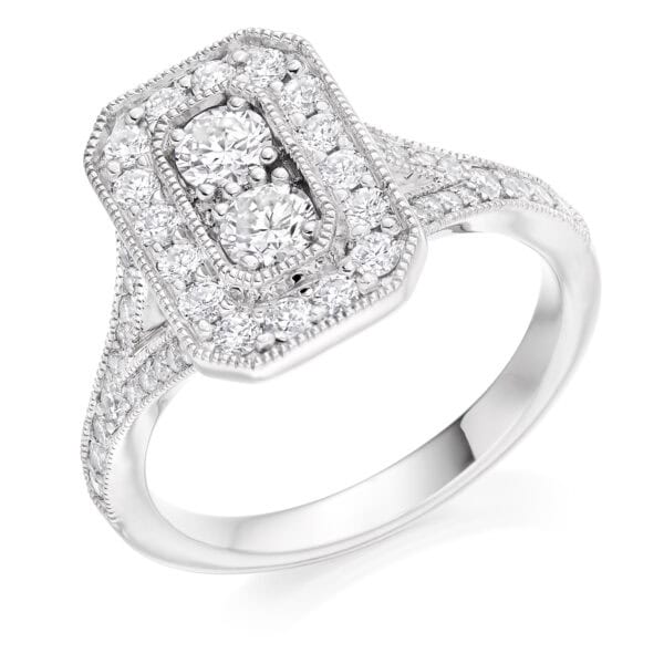 Double Round Brilliant Halo 0ct Diamond Engagement Ring with Diamond Set Shoulders