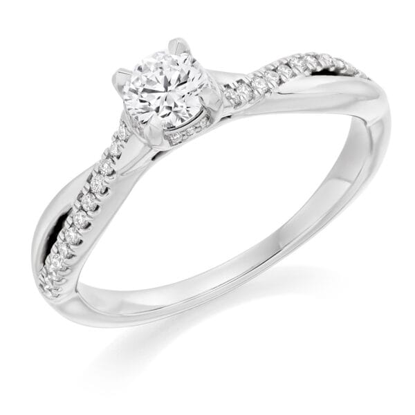 Round Brilliant Solitaire 0.33ct Diamond Engagement Ring with Diamond Set Shoulders