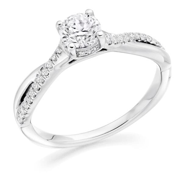 Round Brilliant Solitaire 0.5ct Diamond Engagement Ring with Diamond Set Shoulders