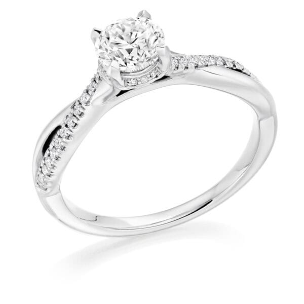 Round Brilliant Solitaire 0.75ct Diamond Engagement Ring with Diamond Set Shoulders