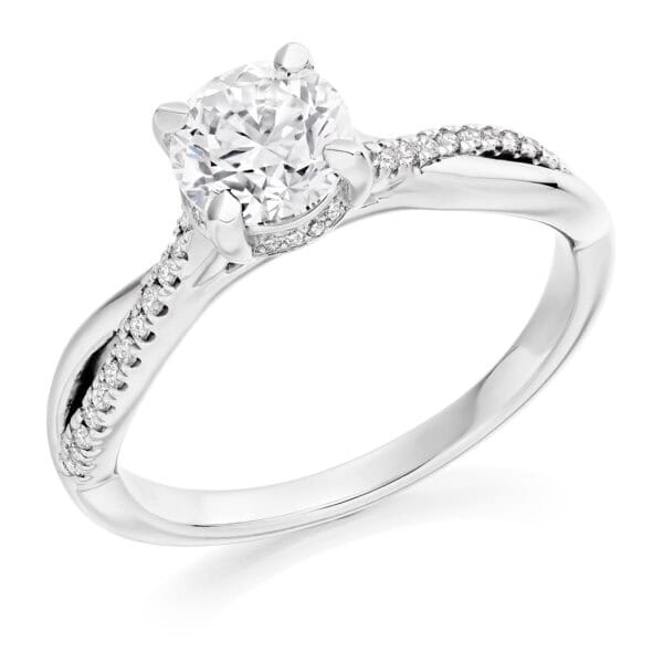 Round Brilliant Solitaire 0.9ct Diamond Engagement Ring with Diamond Set Shoulders