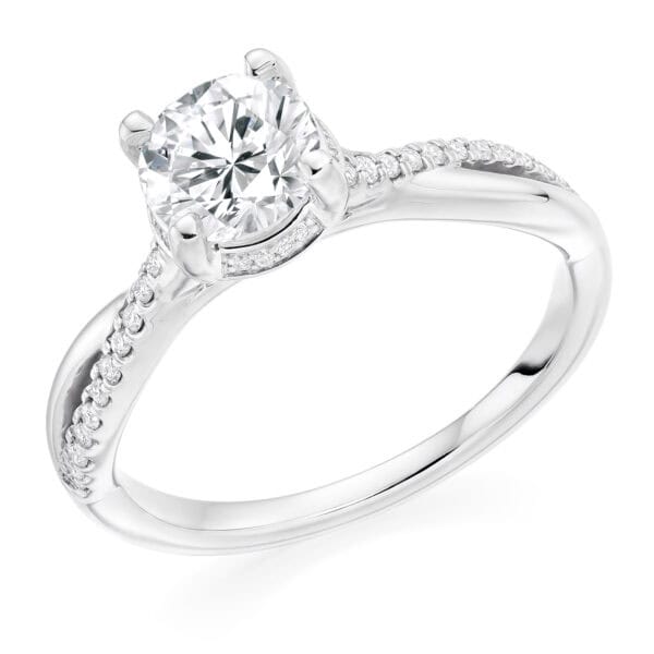 Round Brilliant Solitaire 1ct Diamond Engagement Ring with Diamond Set Shoulders