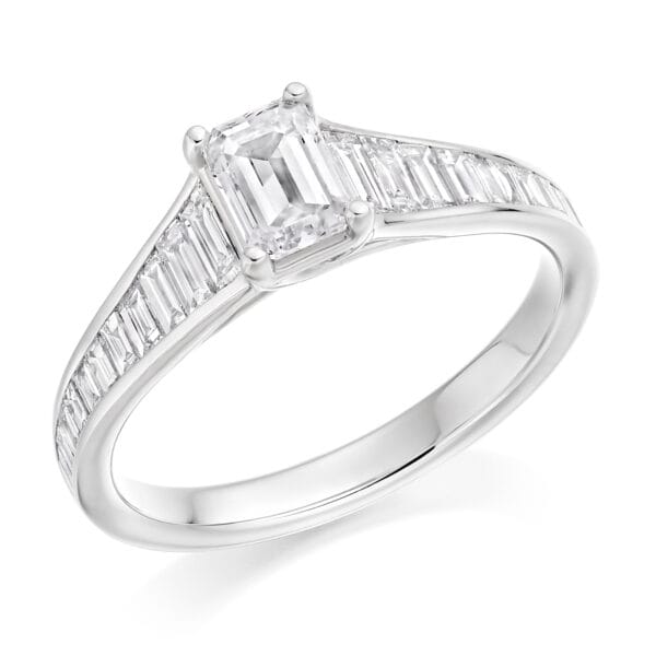 Emerald Cut Solitaire 0.5ct Diamond Engagement Ring with Diamond Set Shoulders