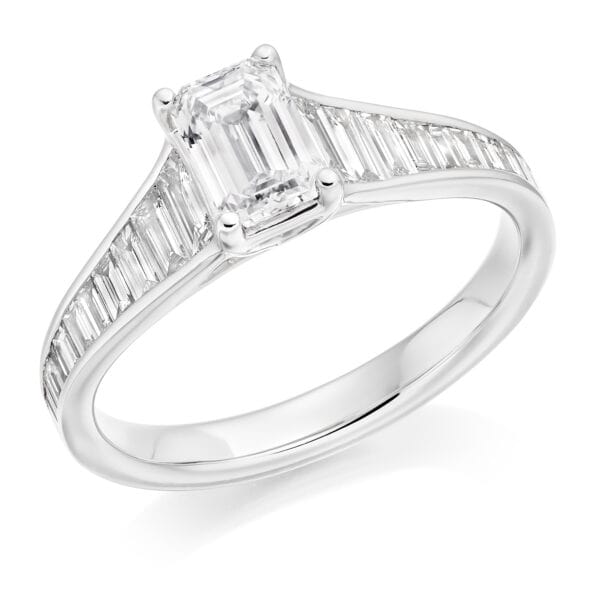 Emerald Cut Solitaire 0.75ct Diamond Engagement Ring with Diamond Set Shoulders