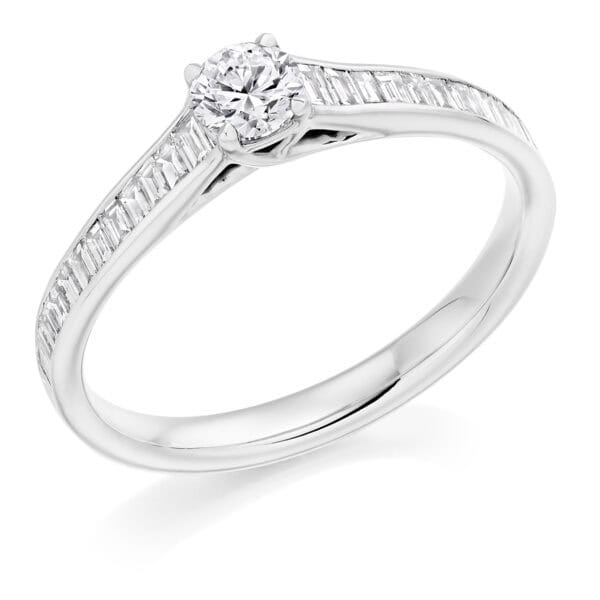Round Brilliant Solitaire 0.25ct Diamond Engagement Ring with Diamond Set Shoulders