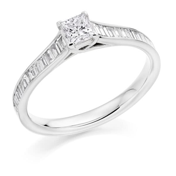 Princess Cut Solitaire 0.33ct Diamond Engagement Ring with Diamond Set Shoulders