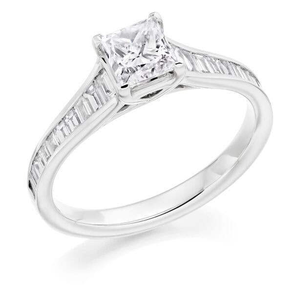 Princess Cut Solitaire 0.75ct Diamond Engagement Ring with Diamond Set Shoulders