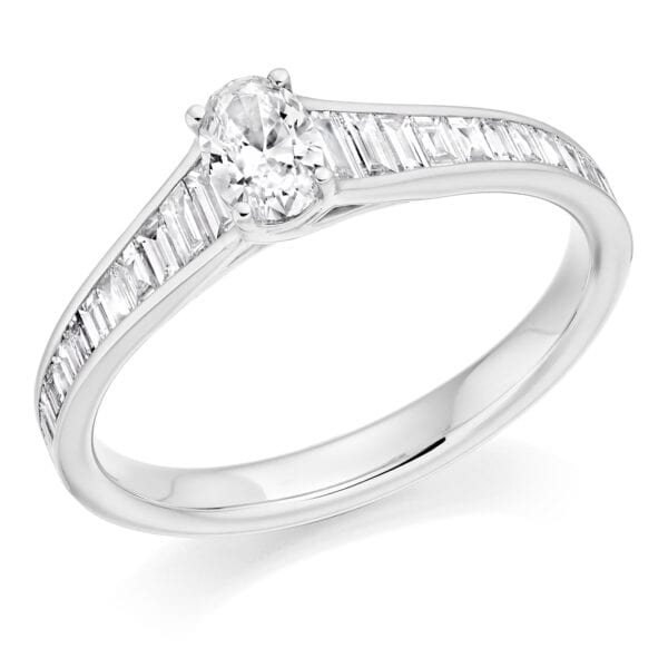 Oval Cut Solitaire 0.25ct Diamond Engagement Ring with Diamond Set Shoulders